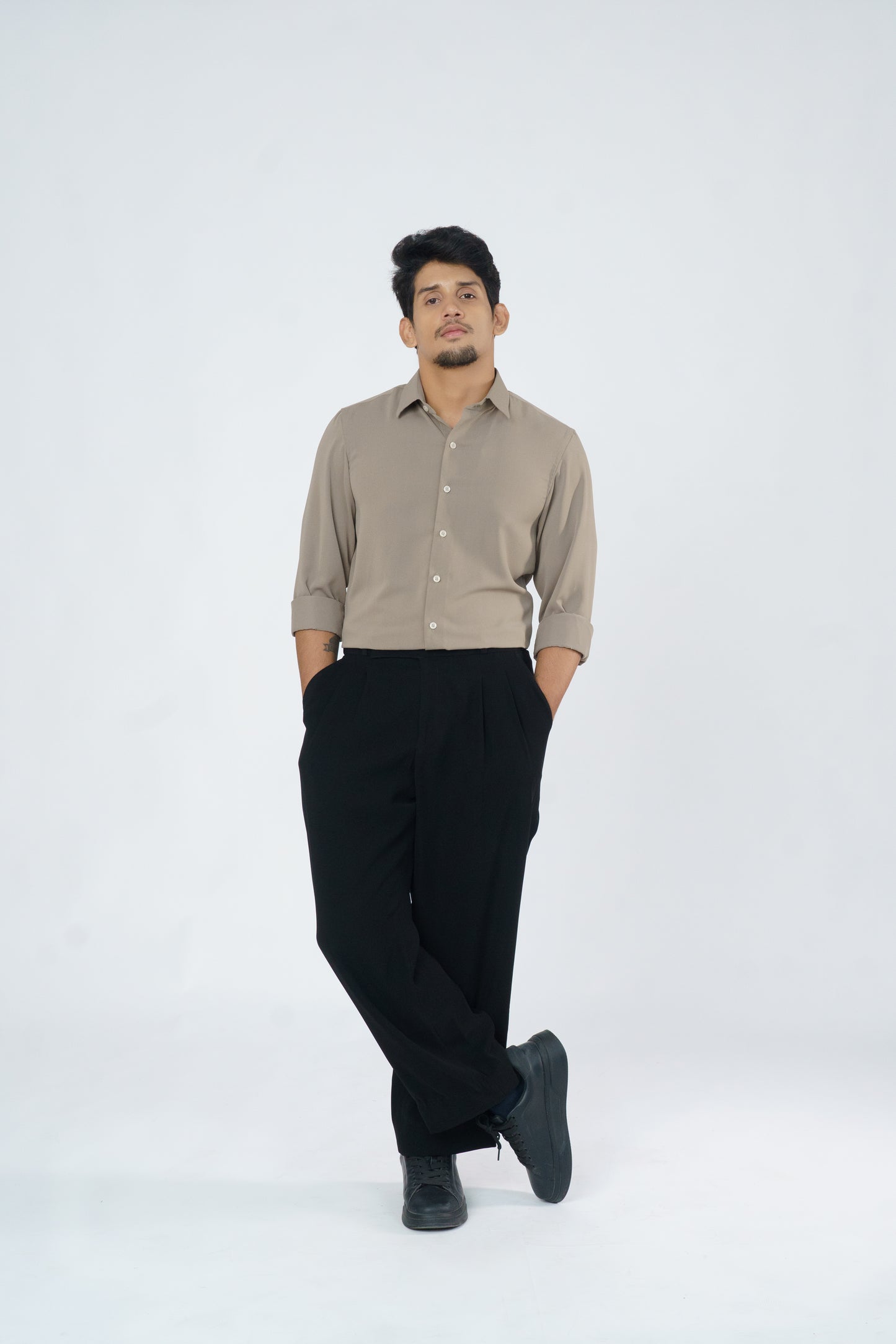 Dark beige plain soft shirt