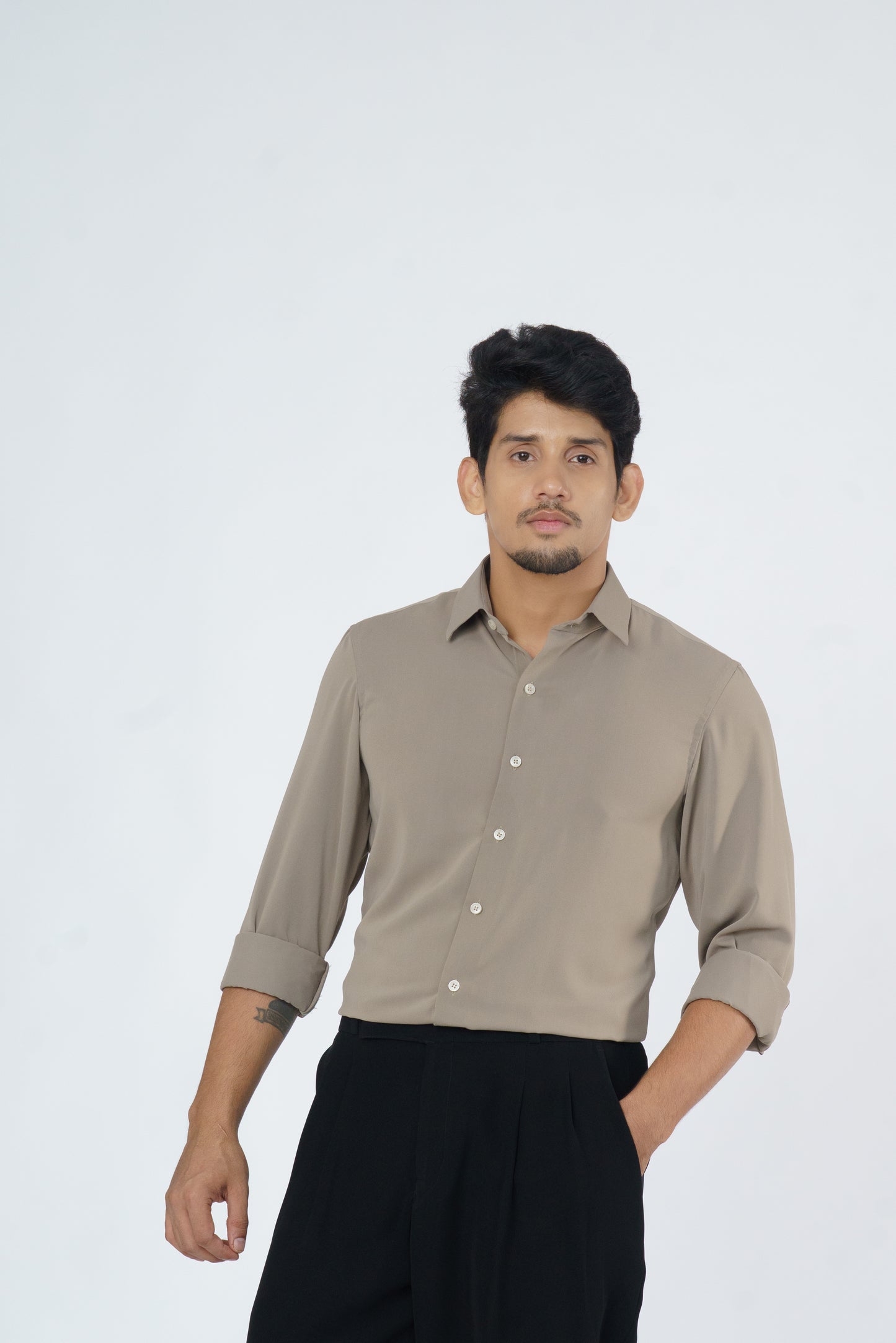 Dark beige plain soft shirt
