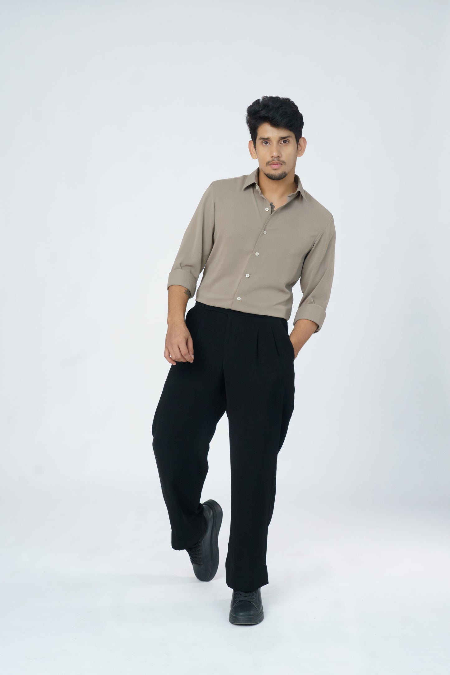 Dark beige plain soft shirt