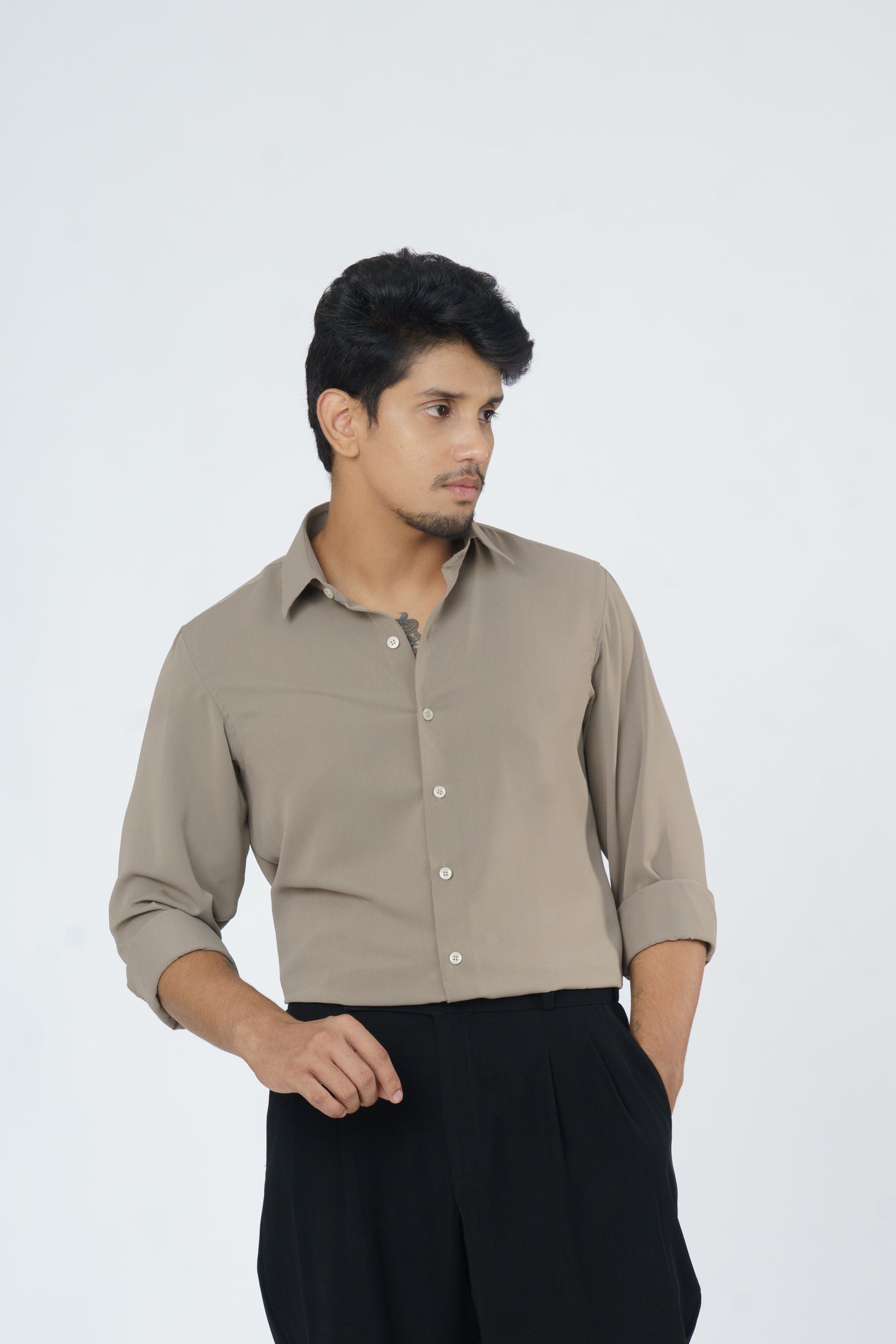 Dark beige plain soft shirt