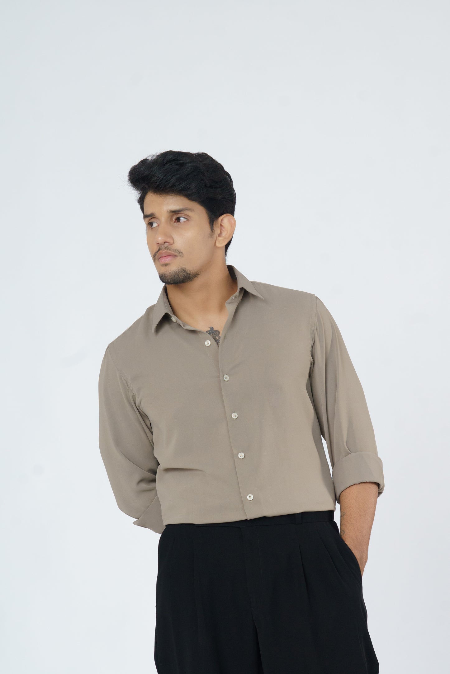Dark beige plain soft shirt