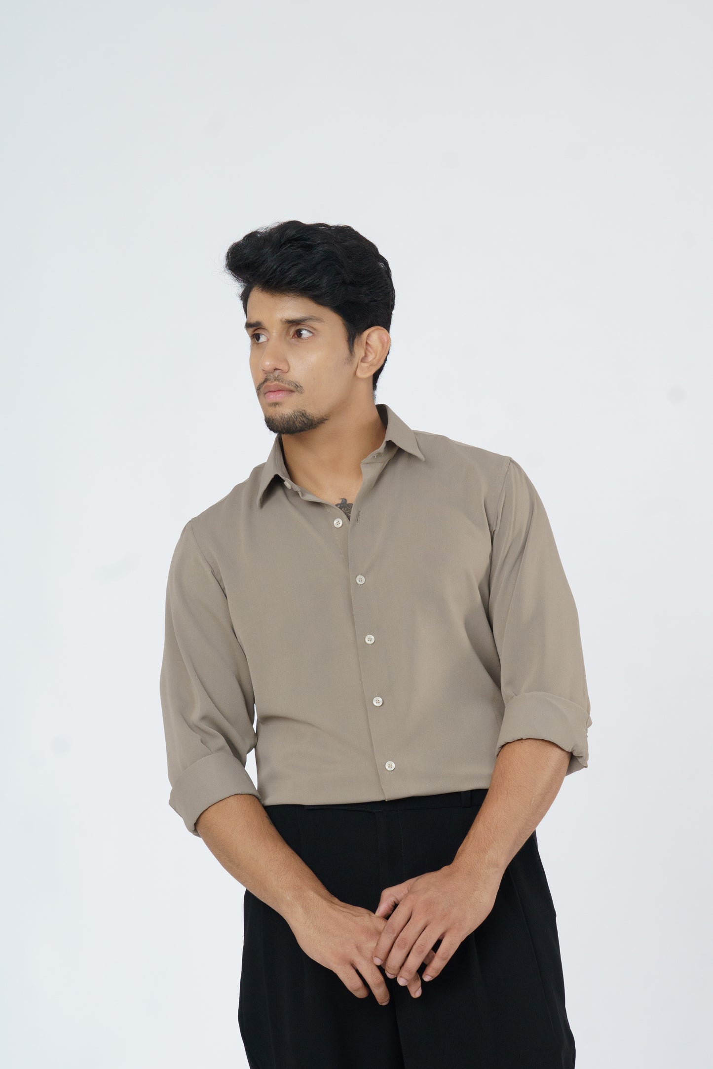 Dark beige plain soft shirt