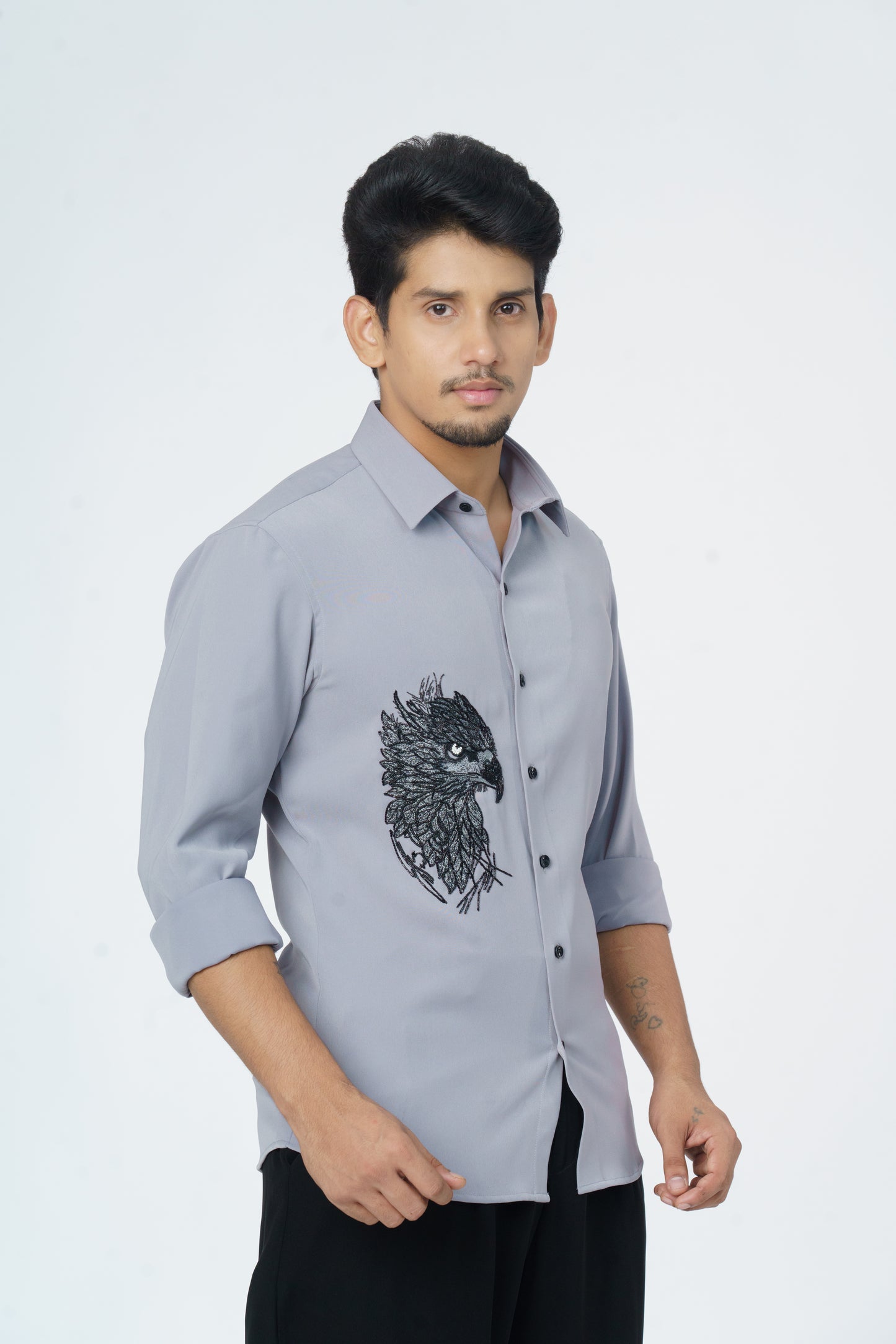 Light Grey shirt with Eagle hand embroidery