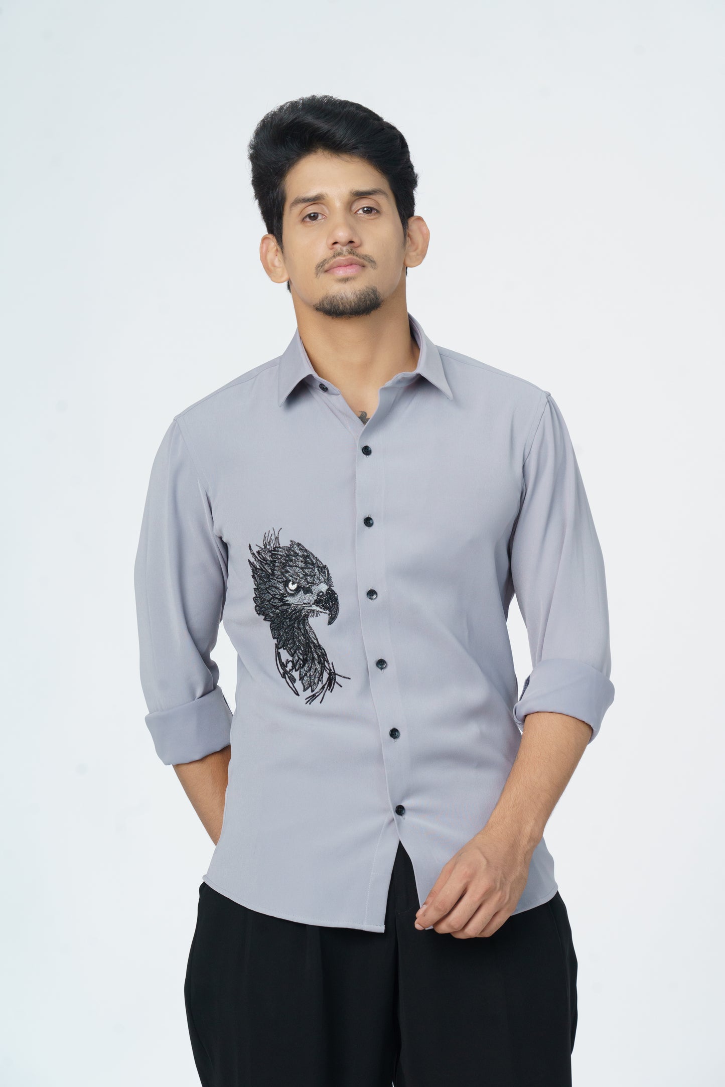 Light Grey shirt with Eagle hand embroidery