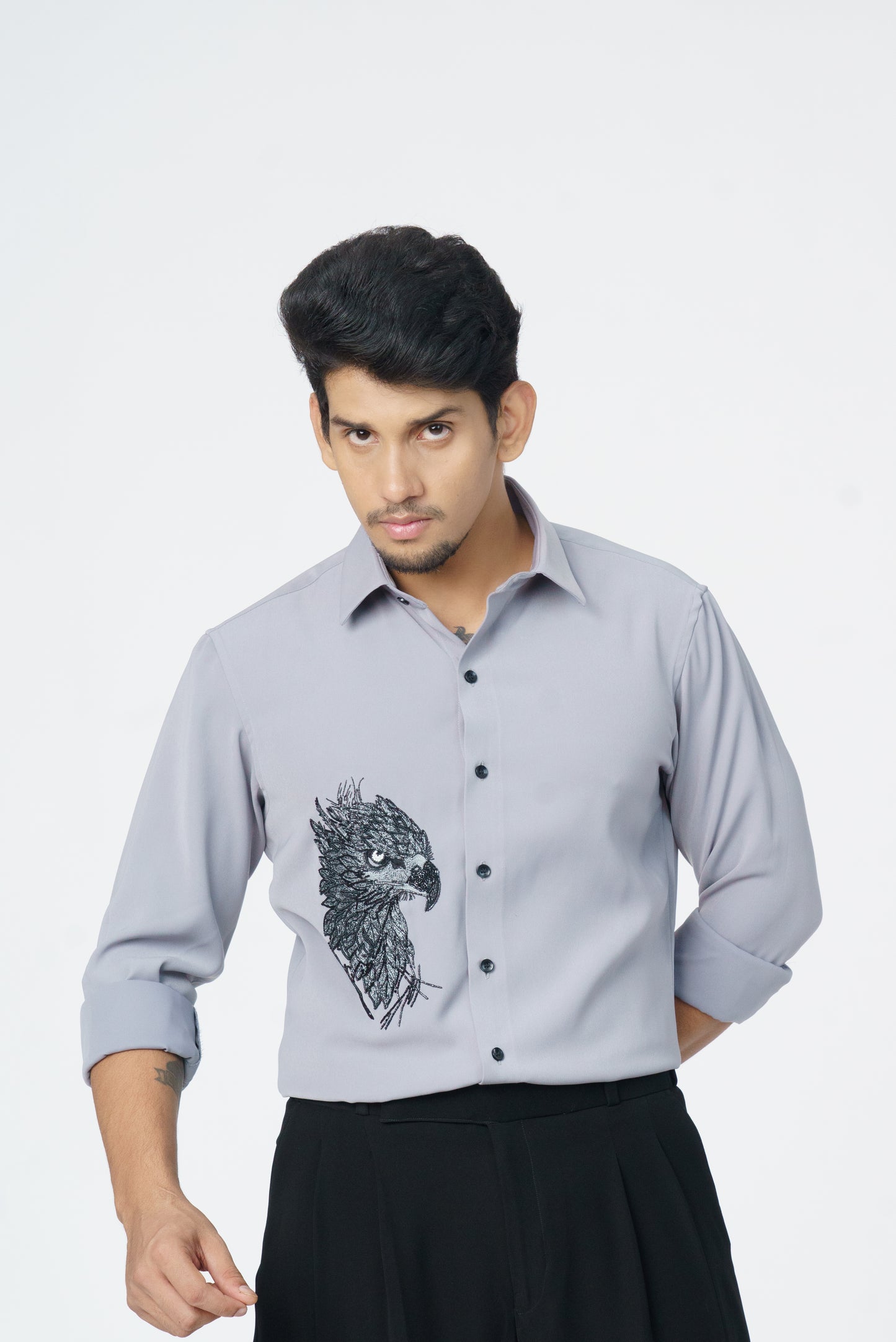 Light Grey shirt with Eagle hand embroidery