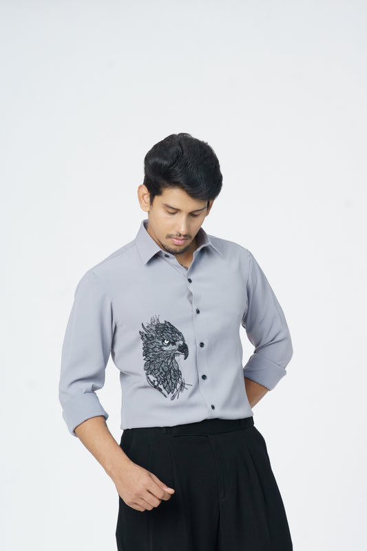 Light Grey shirt with Eagle hand embroidery
