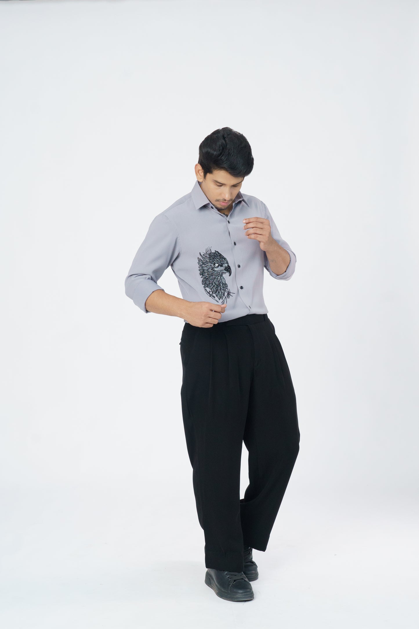 Light Grey shirt with Eagle hand embroidery