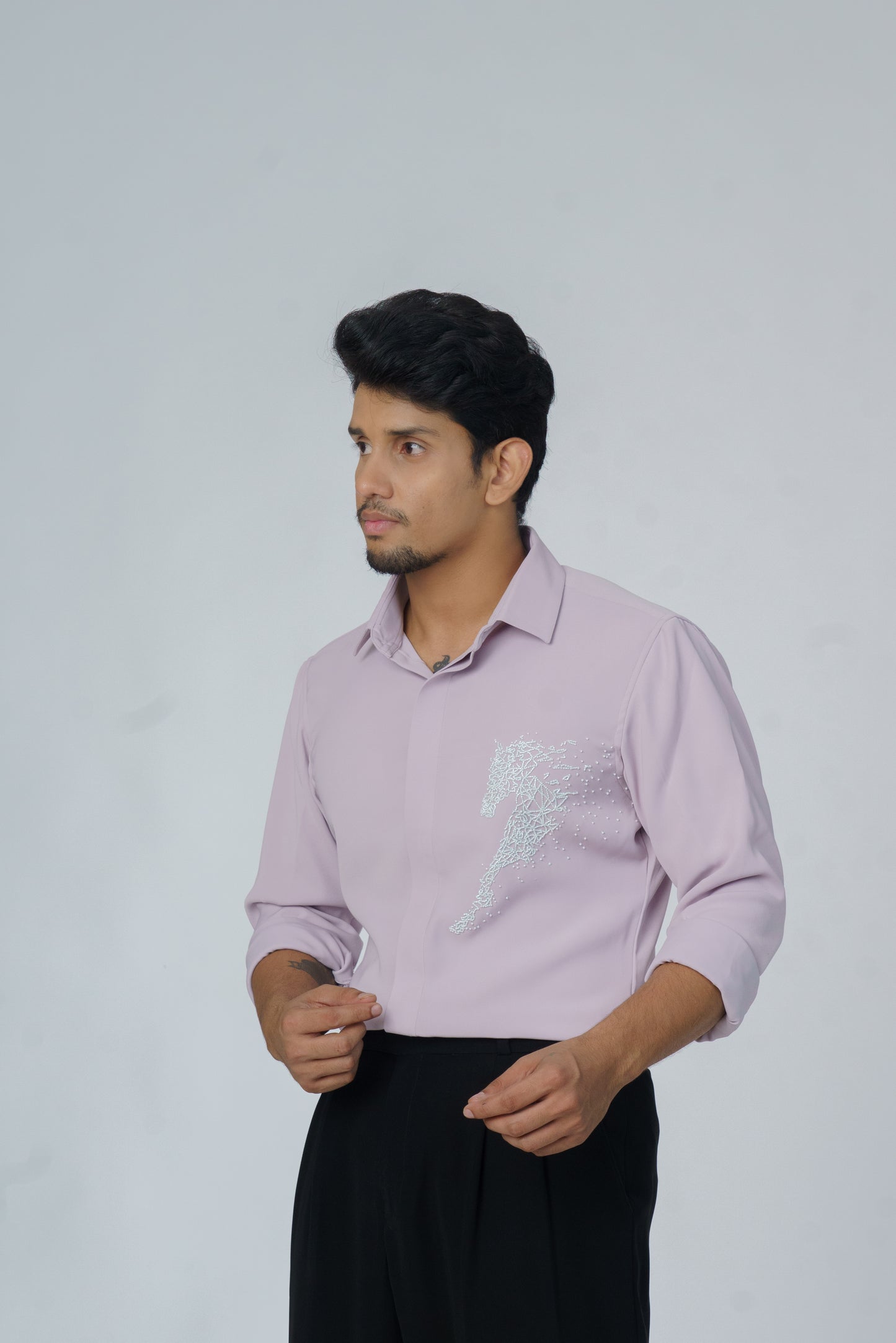 Pink shirt with white horse hand embroidery