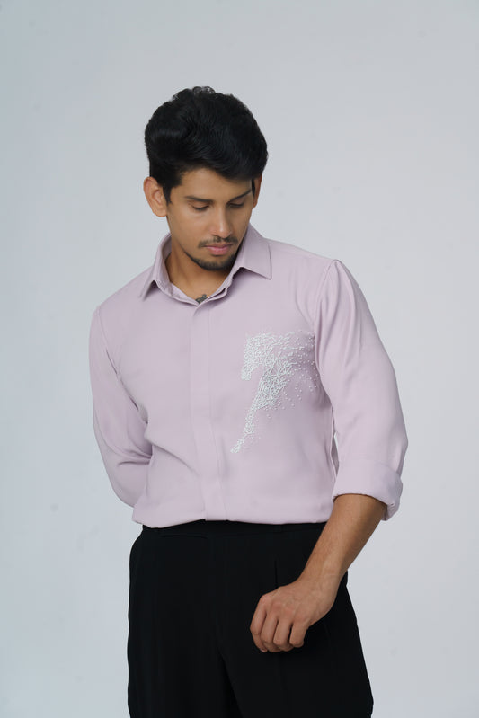 Pink shirt with white horse hand embroidery