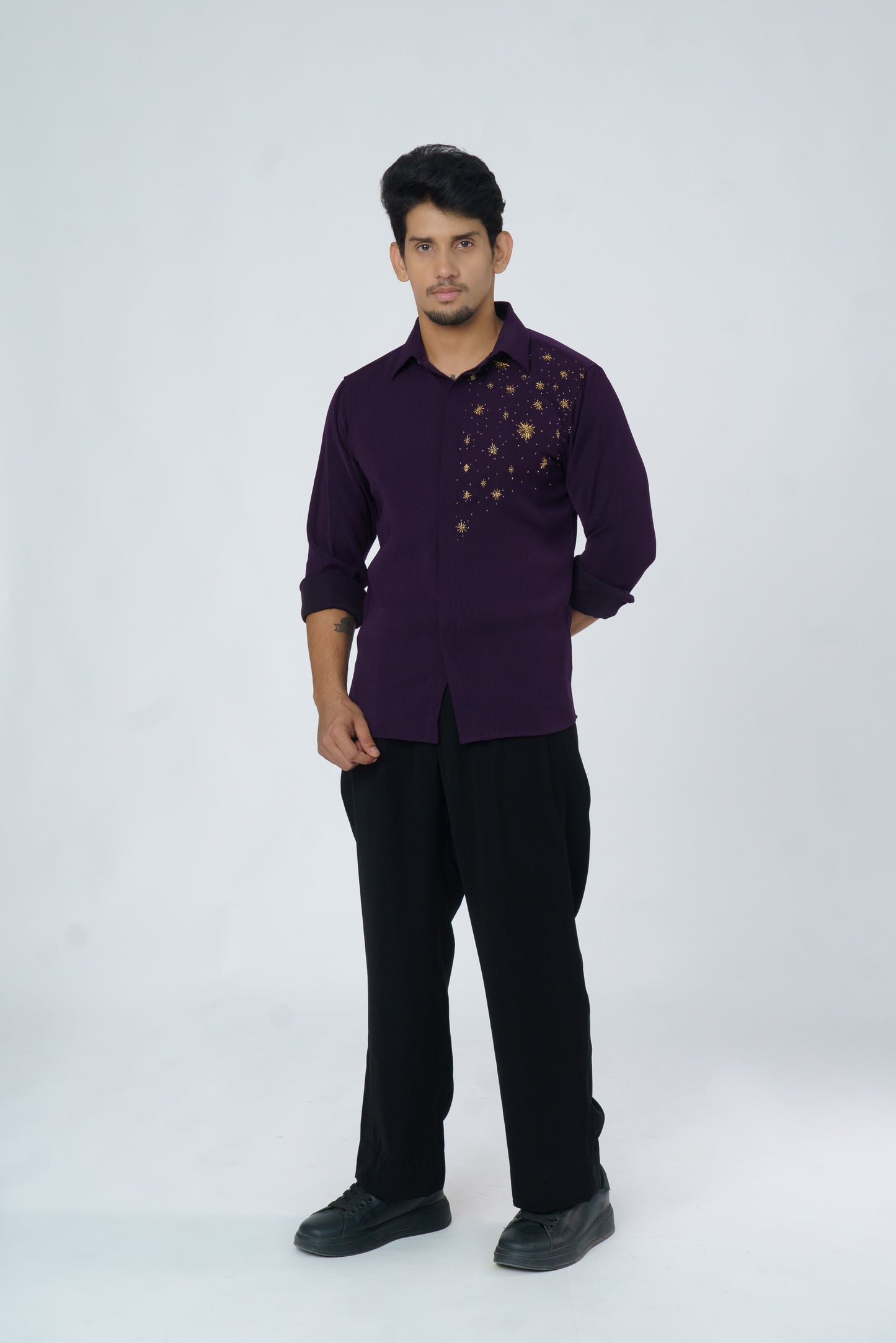 Dark Purple shirt with Gold Star embellishment