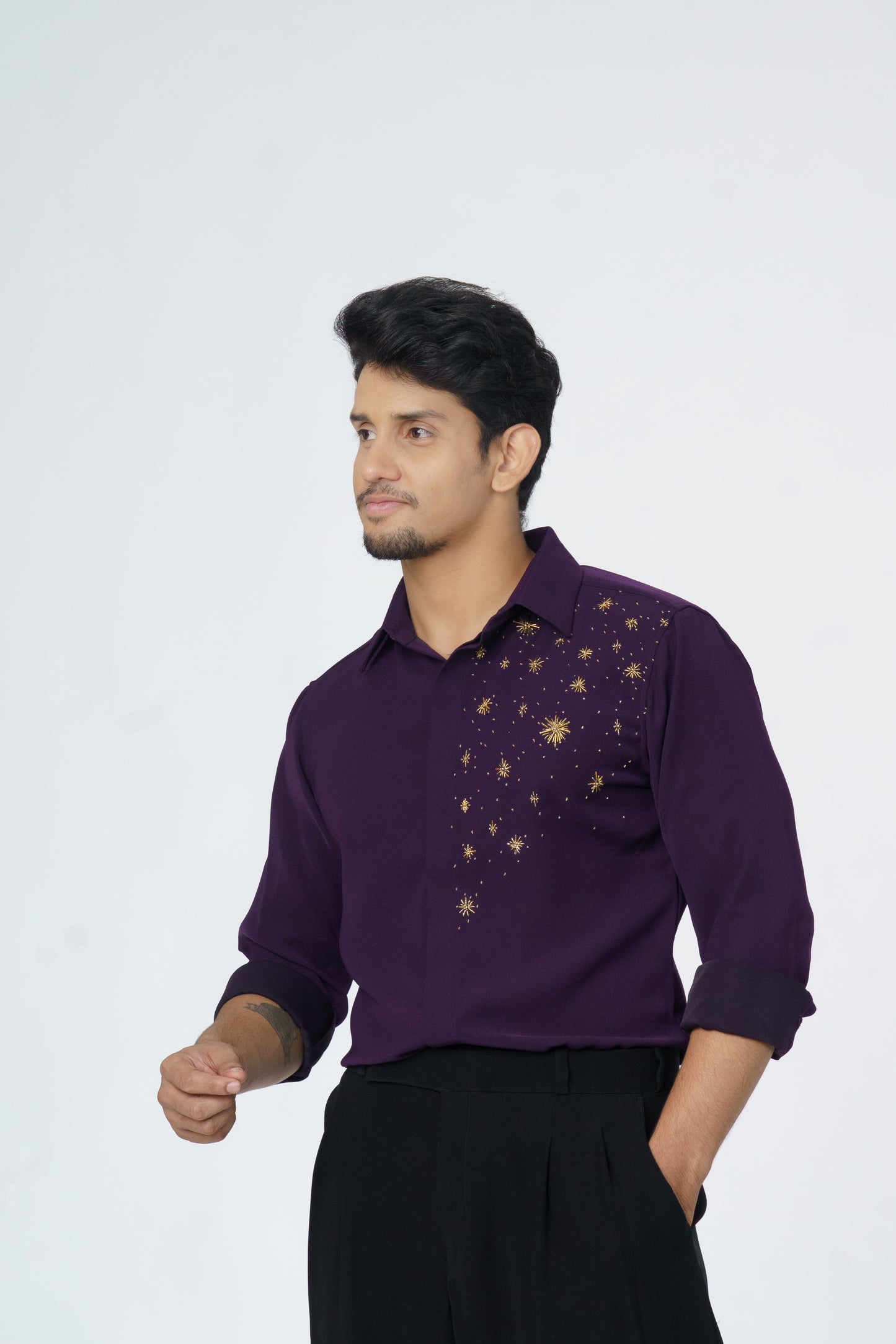 Dark Purple shirt with Gold Star embellishment