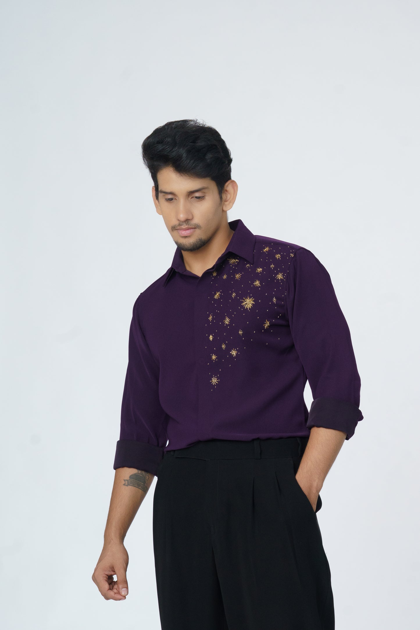 Dark Purple shirt with Gold Star embellishment