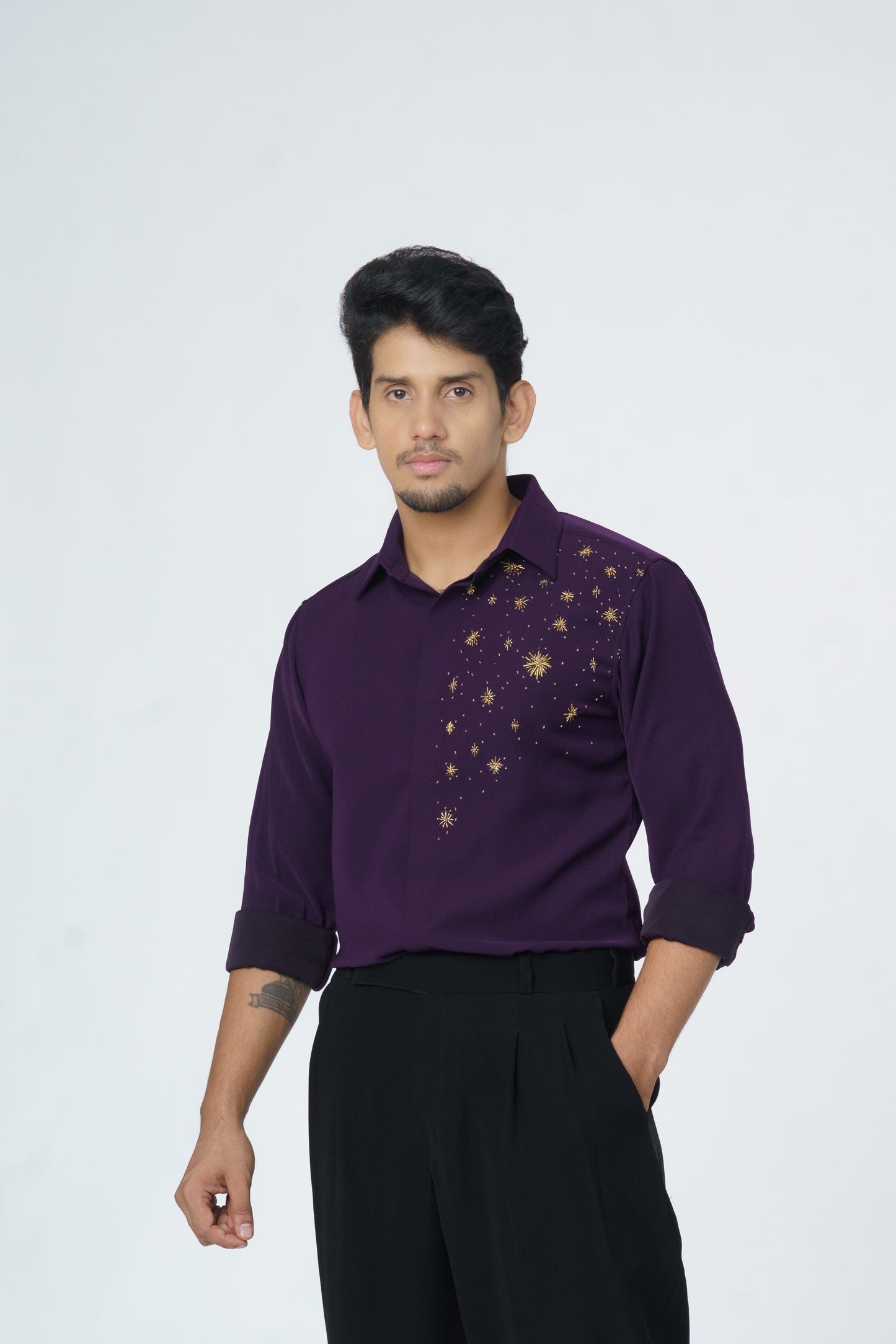 Dark Purple shirt with Gold Star embellishment