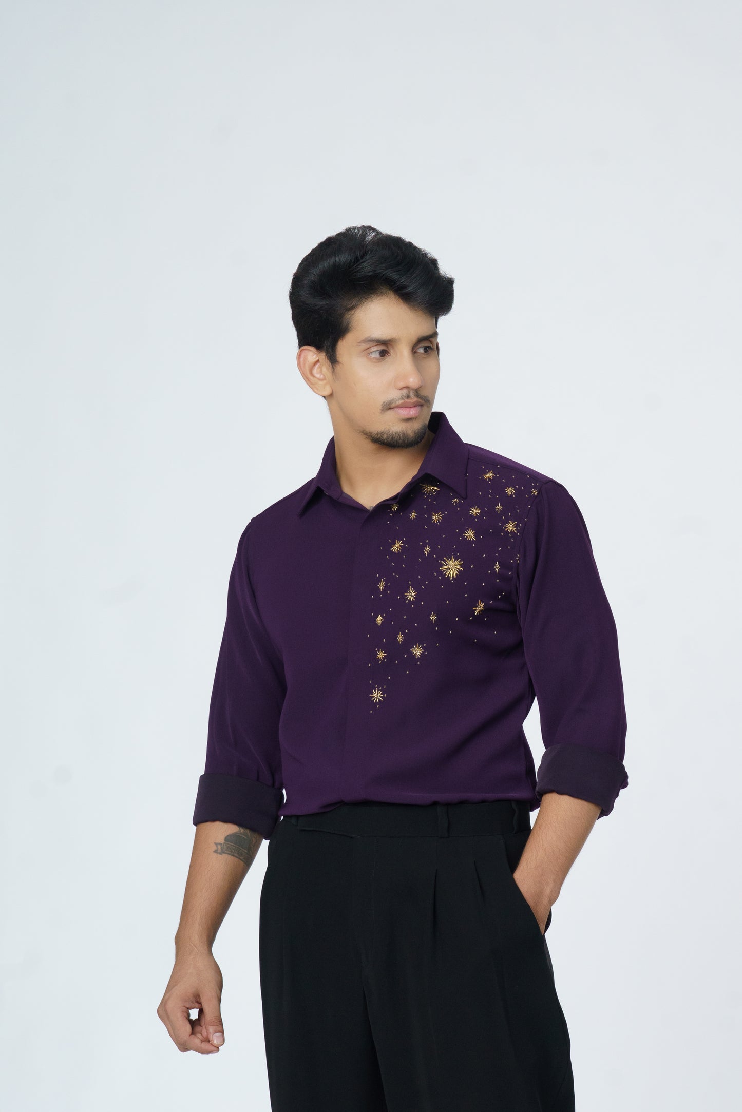 Dark Purple shirt with Gold Star embellishment