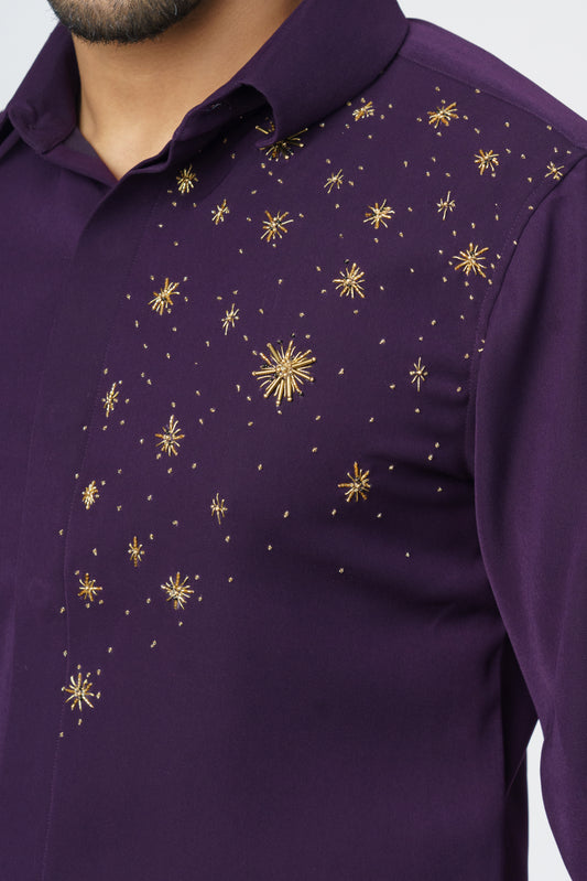 Dark Purple shirt with Gold Star embellishment