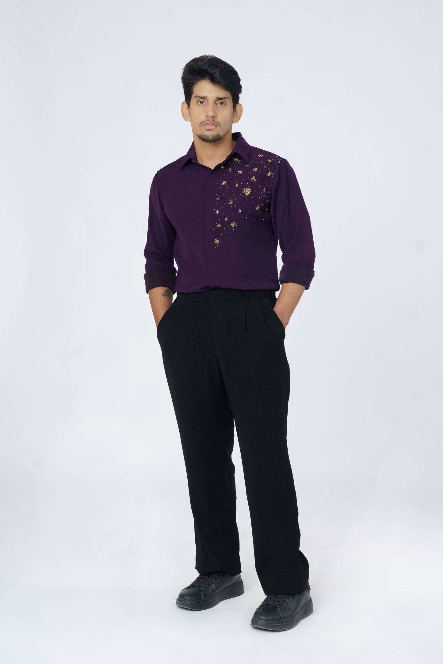 Dark Purple shirt with Gold Star embellishment