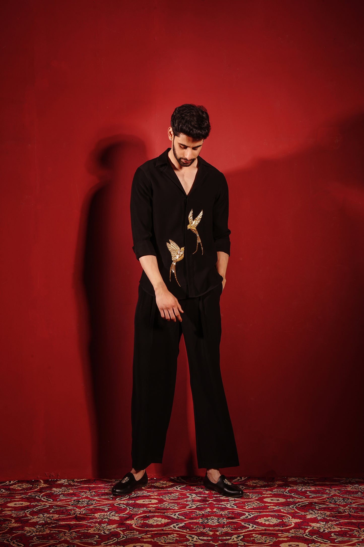 Black Shirt with Gold Birds