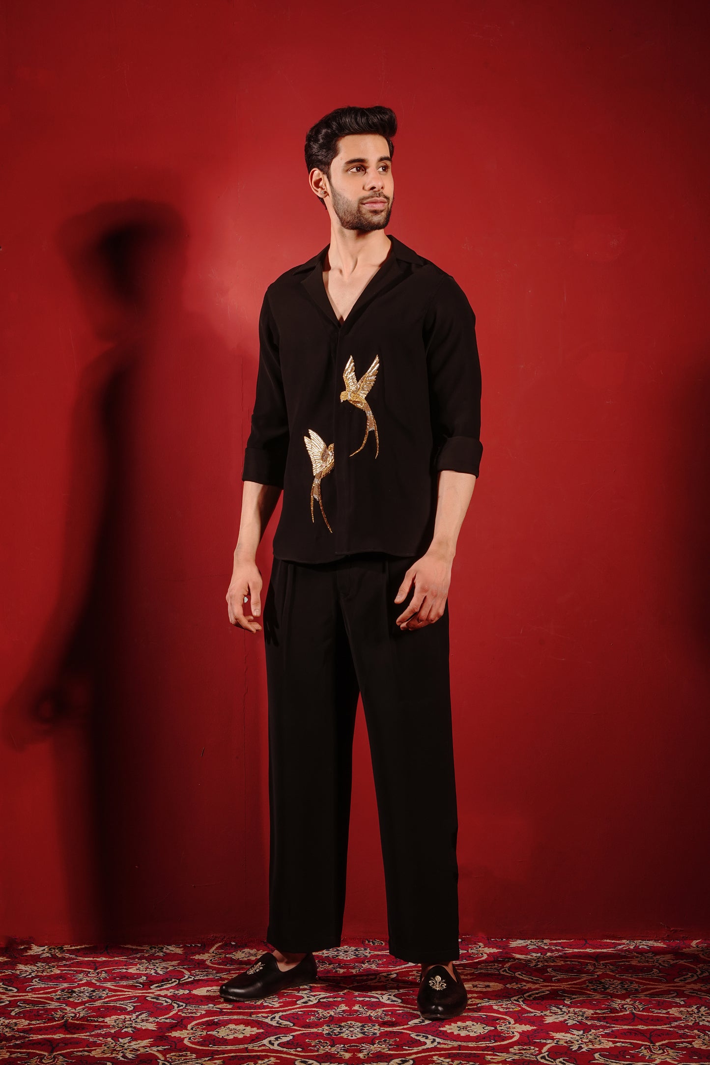 Black Shirt with Gold Birds