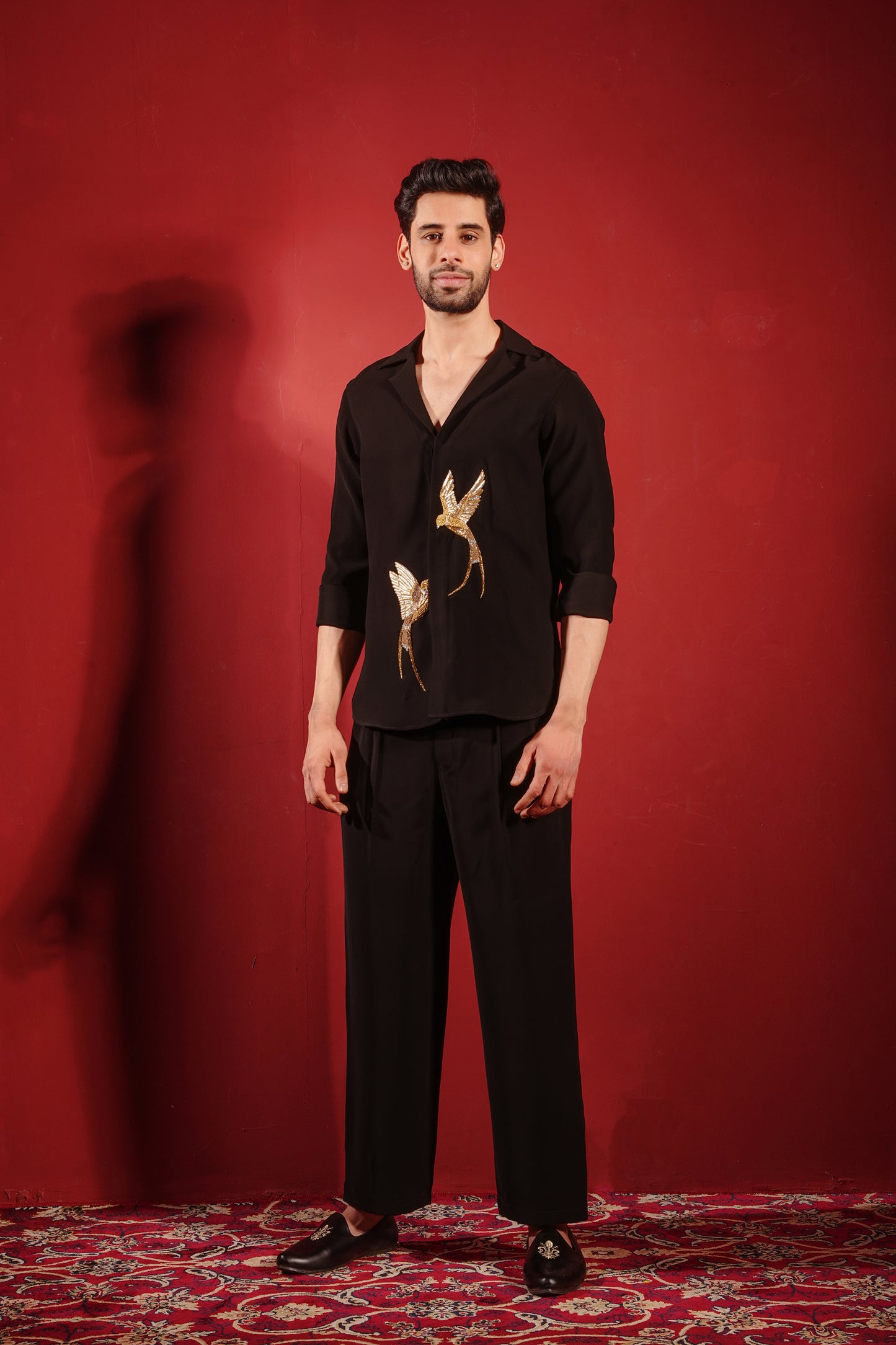 Black Shirt with Gold Birds