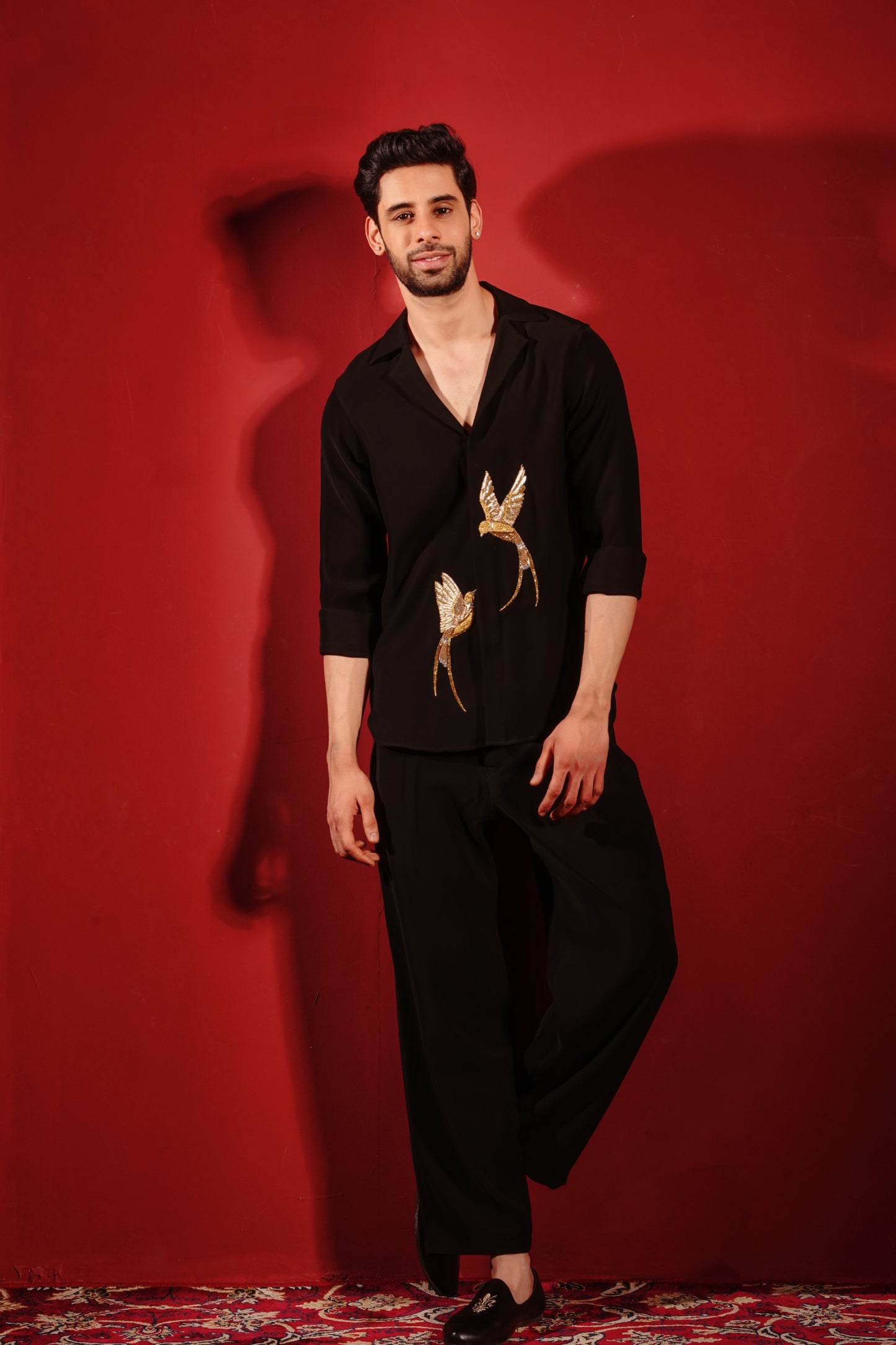 Black Shirt with Gold Birds
