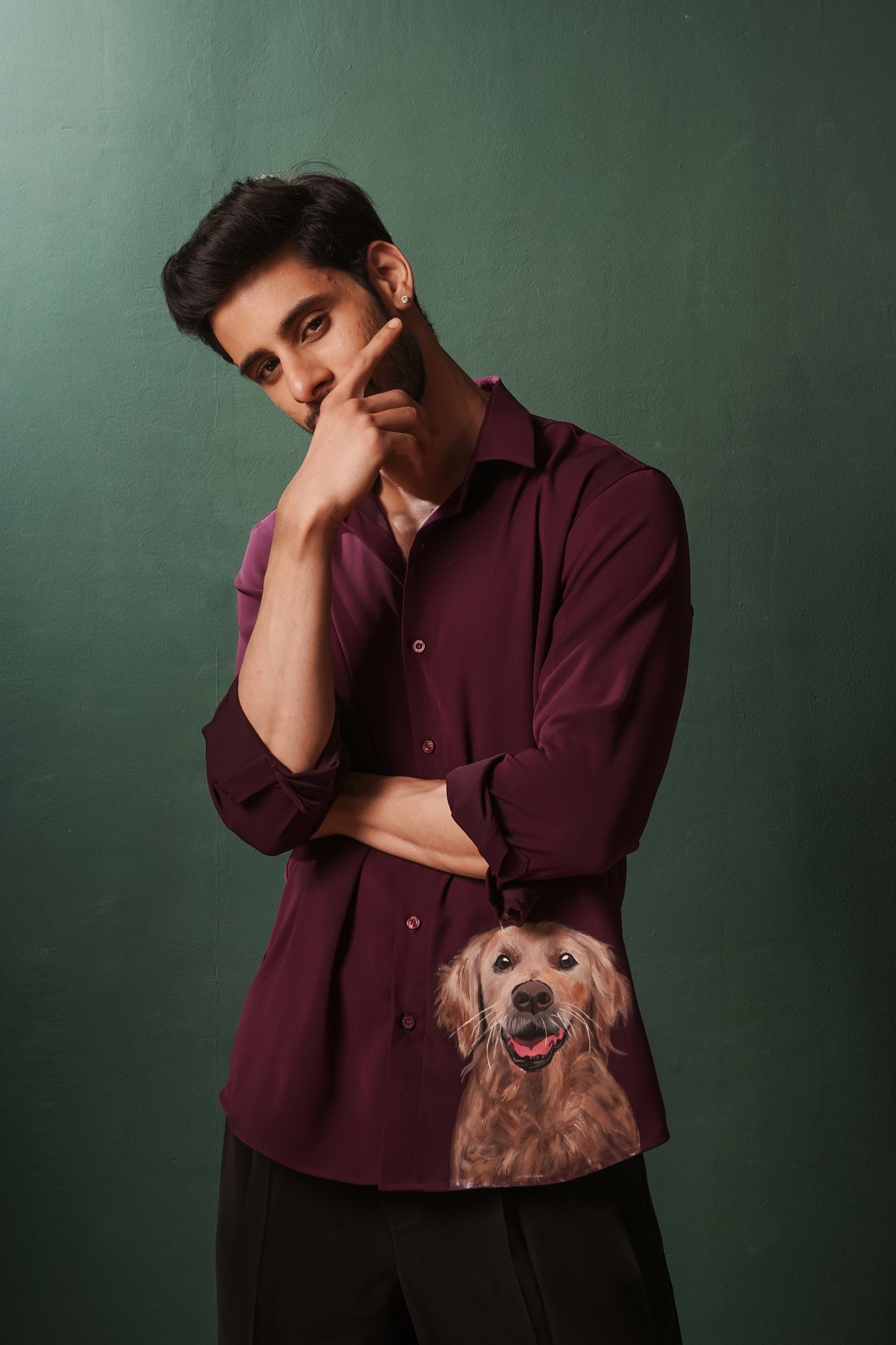 Golden Retriever - Dog Hand Painted Burgundy Shirt