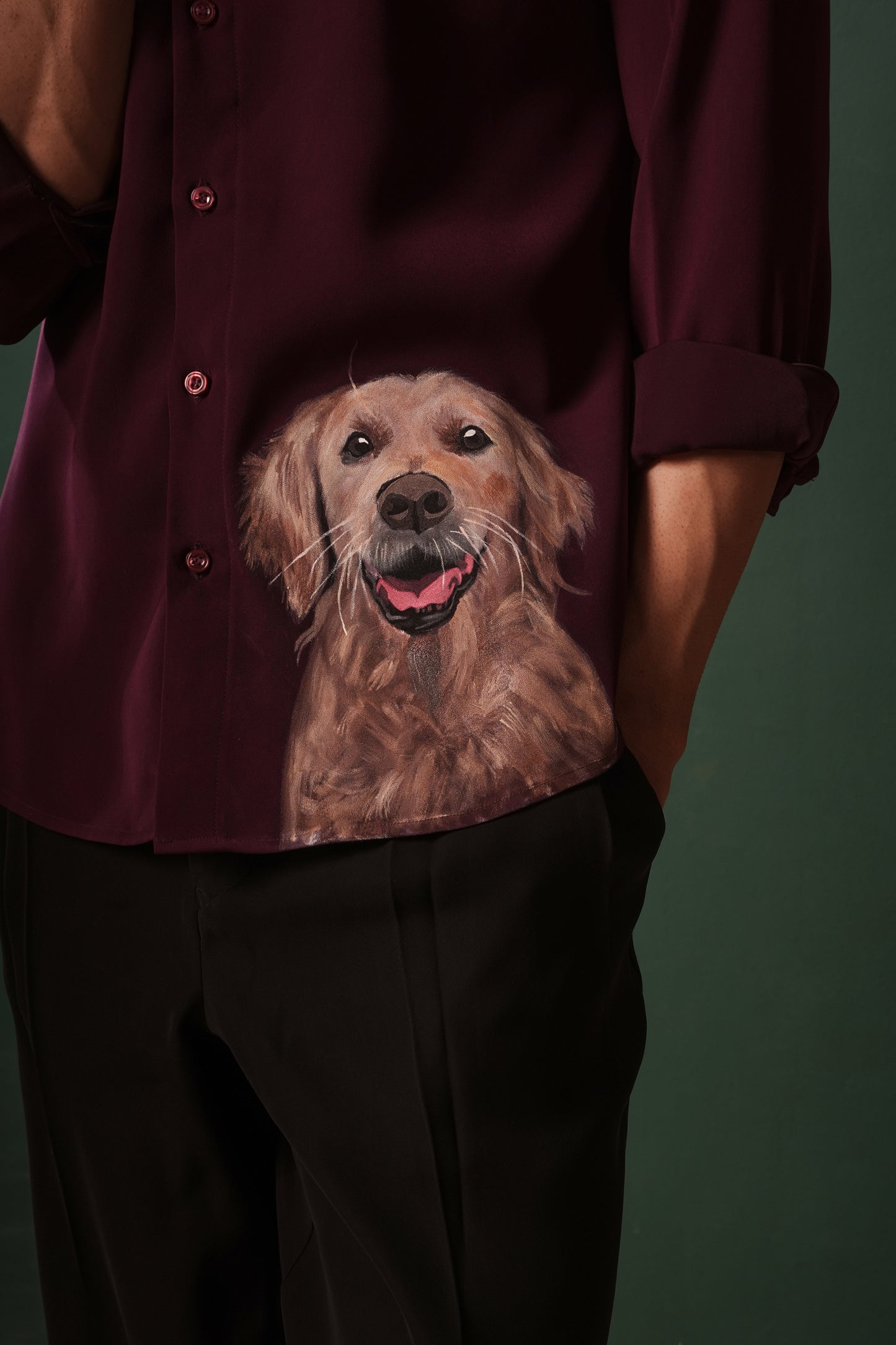 Golden Retriever - Dog Hand Painted Burgundy Shirt