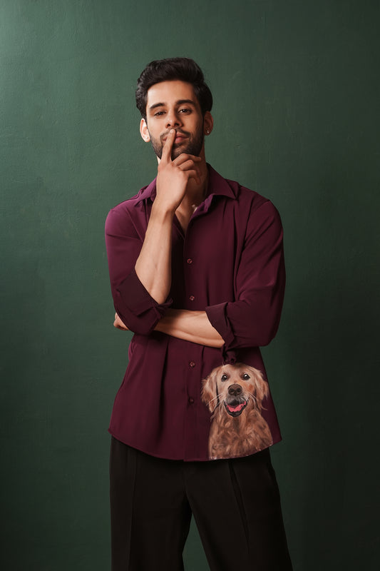 Golden Retriever - Dog Hand Painted Burgundy Shirt