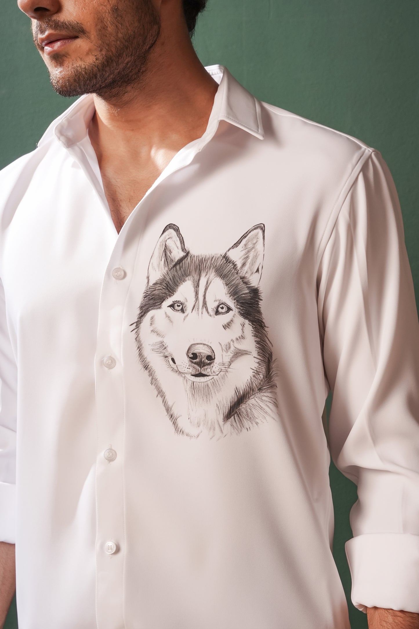 Husky - Dog Hand Sketched White Shirt