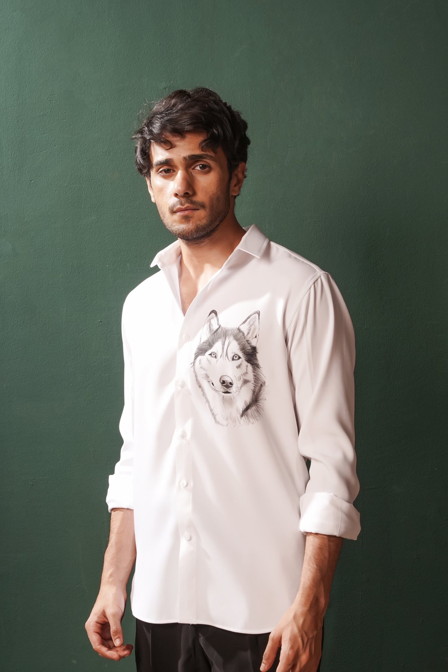 Husky - Dog Hand Sketched White Shirt
