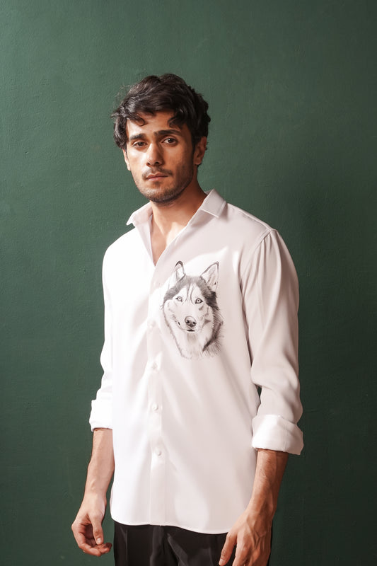Husky - Dog Hand Sketched White Shirt