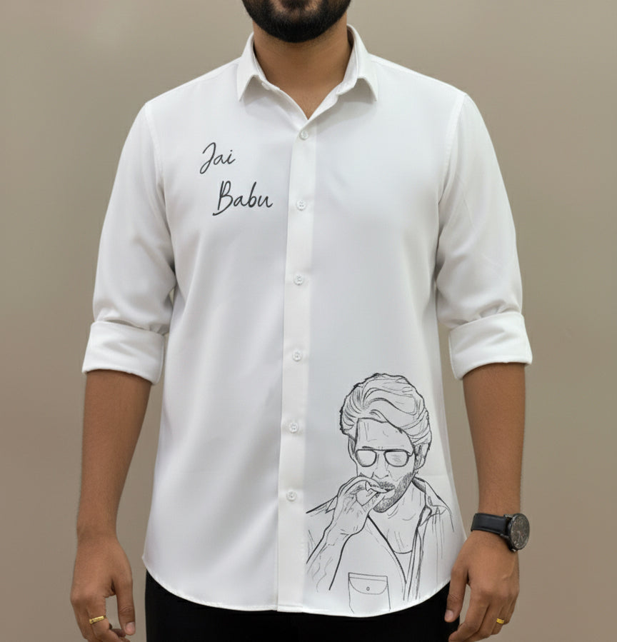 Hand painted Mahesh babu's Jai babu white shirt