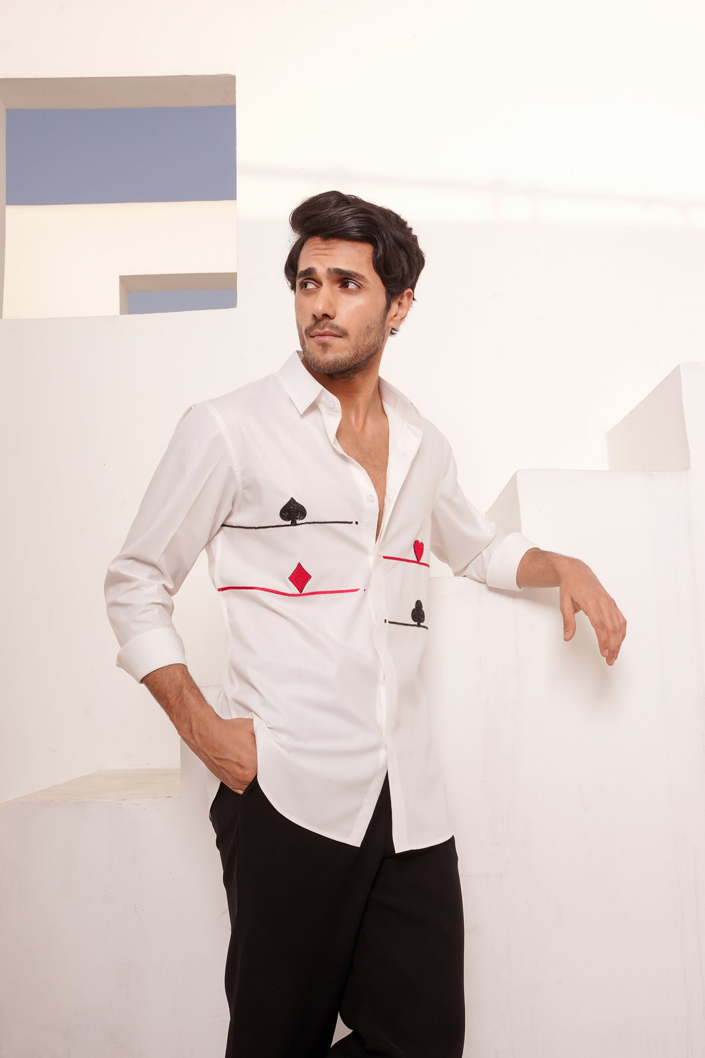 White Poker Print Shirt
