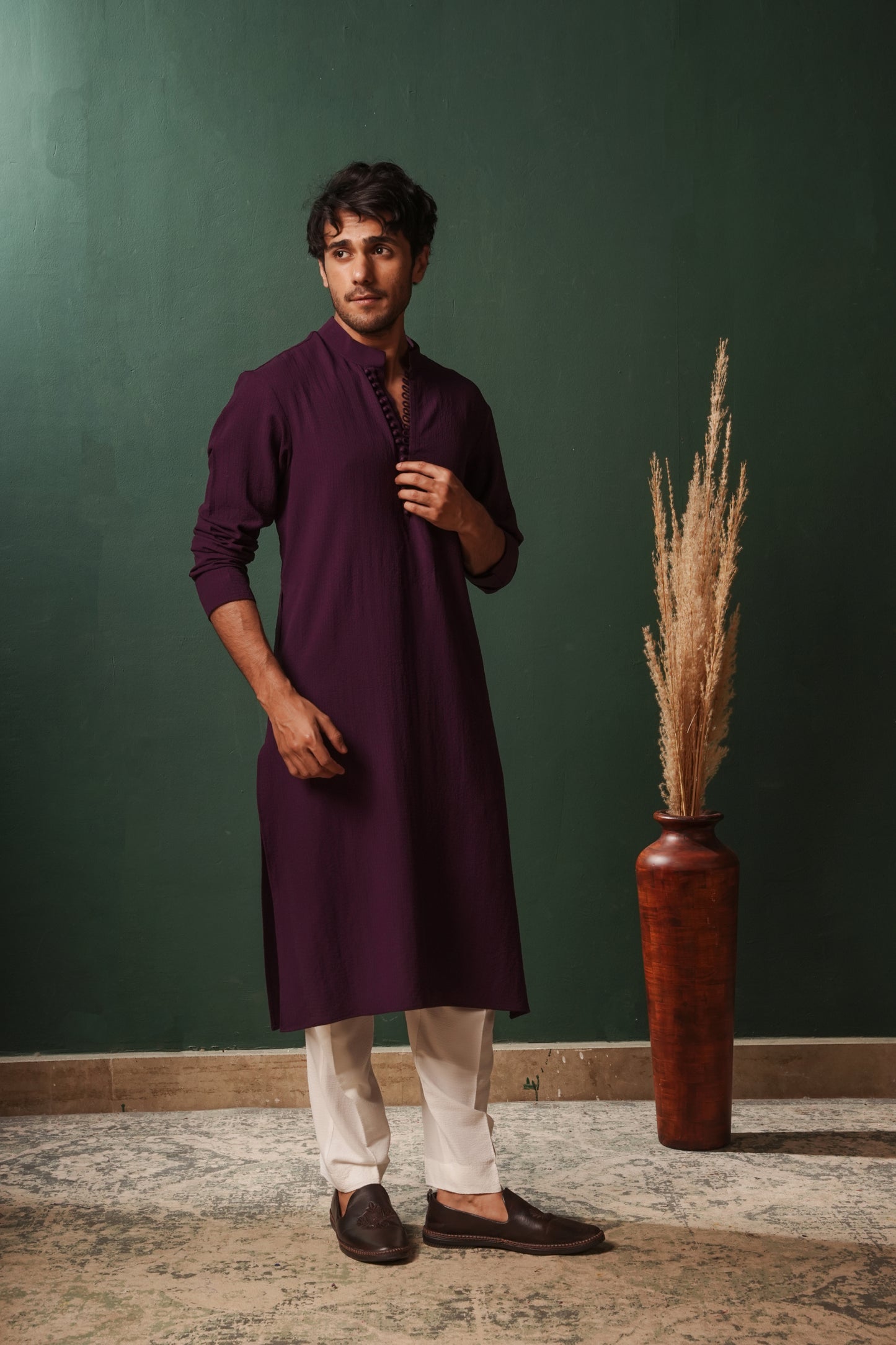 Purple Plain Kurta for Men