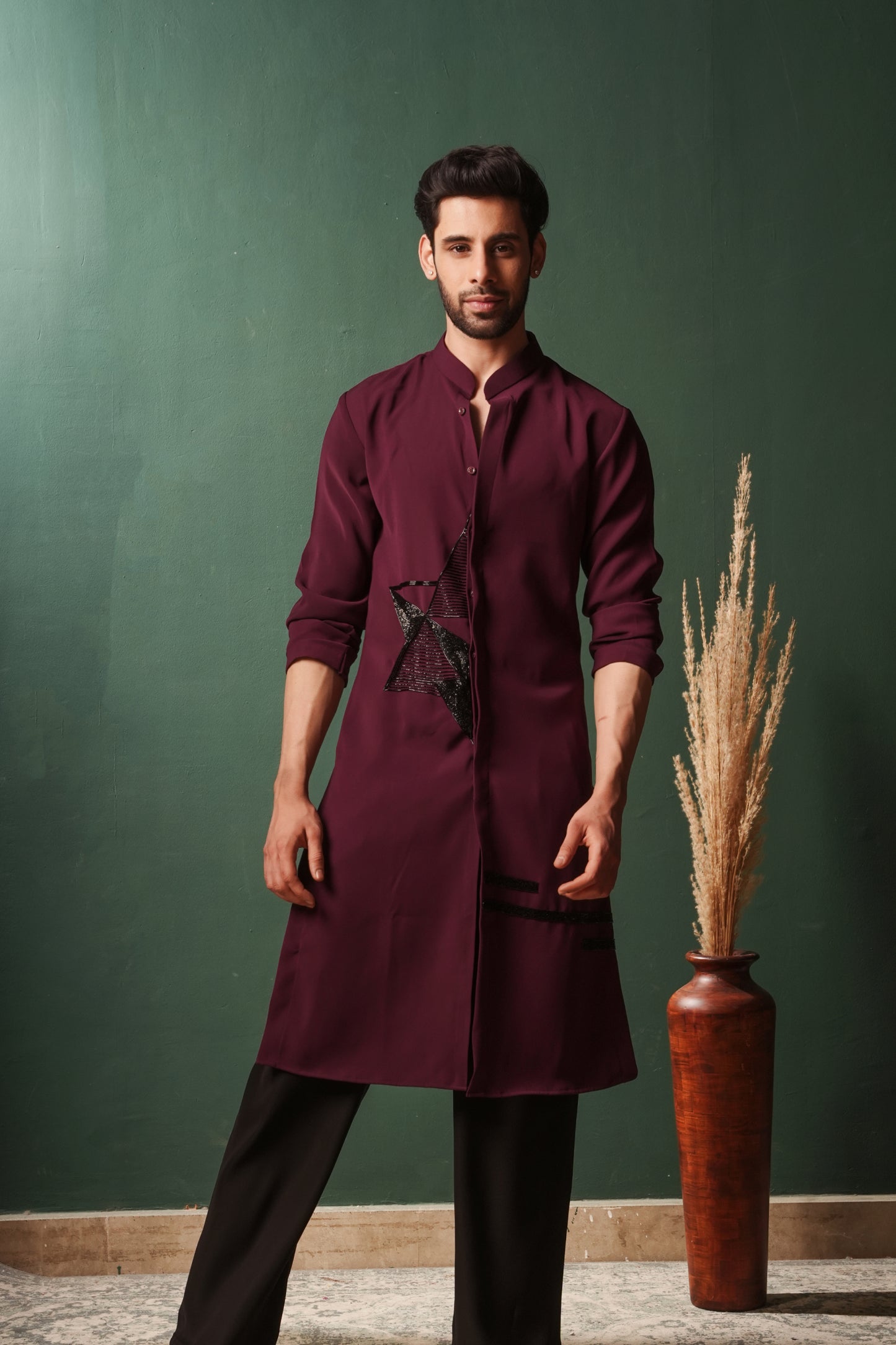 MERKABA Design on Burgundy Kurta