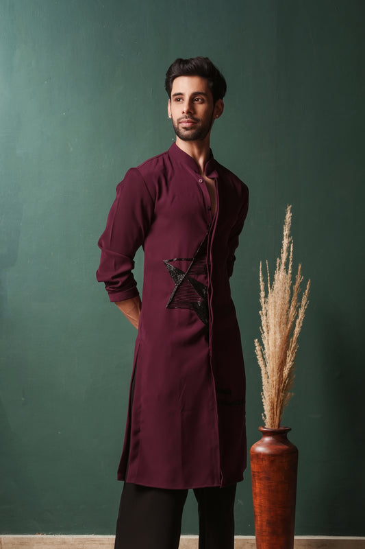 MERKABA Design on Burgundy Kurta
