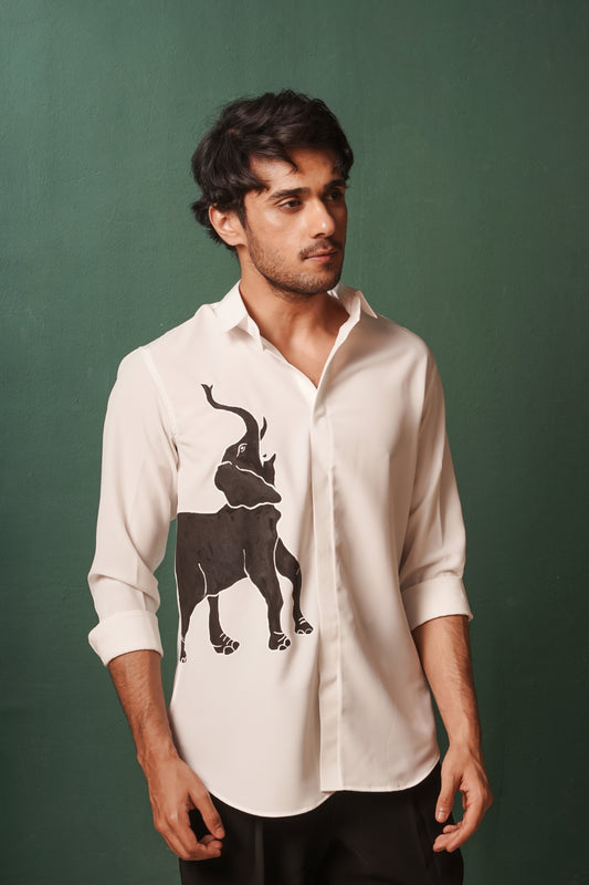 Roaring Elephant - Hand Sketched White Shirt