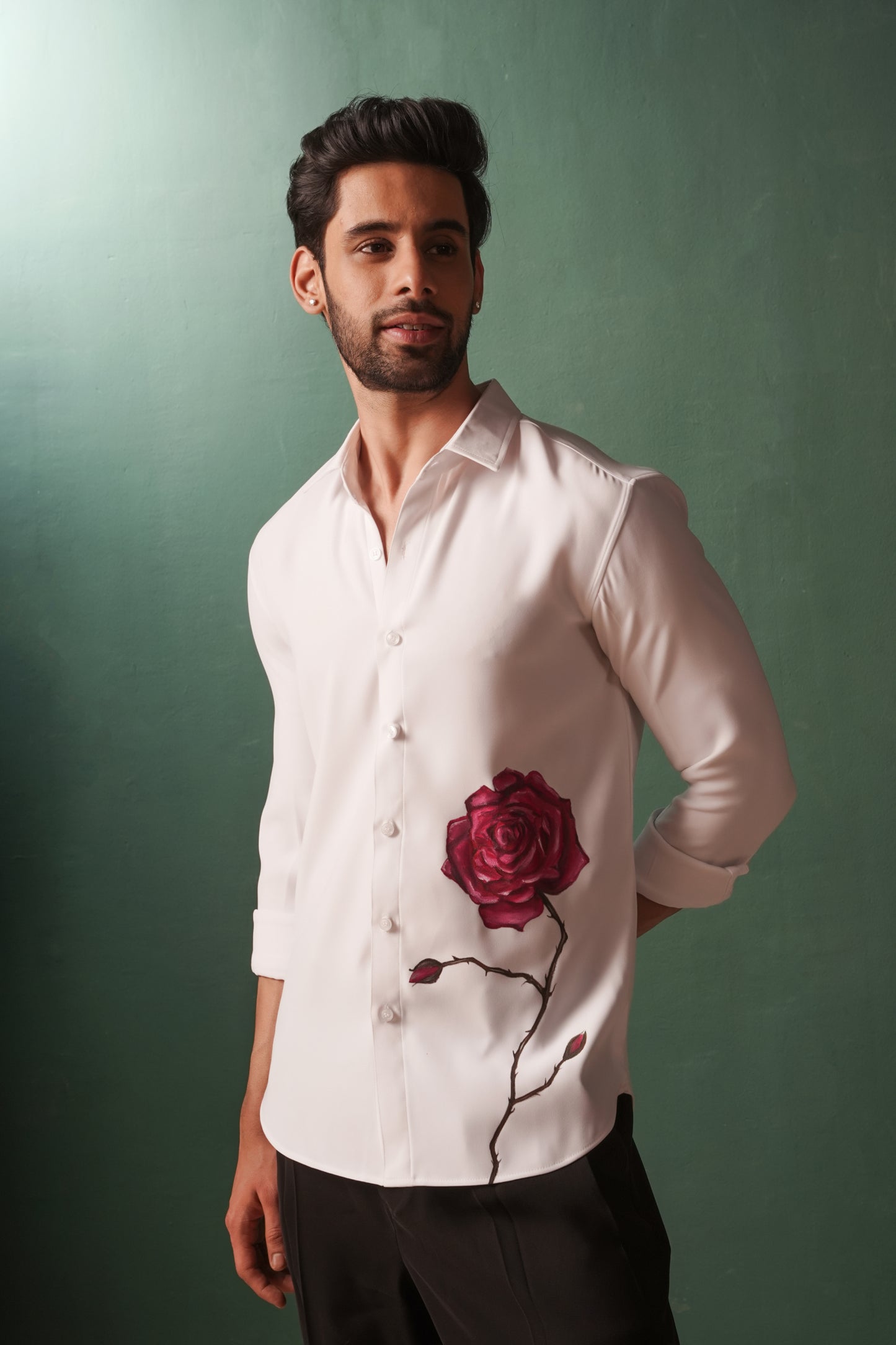 Red Rose - Hand Painted White Shirt