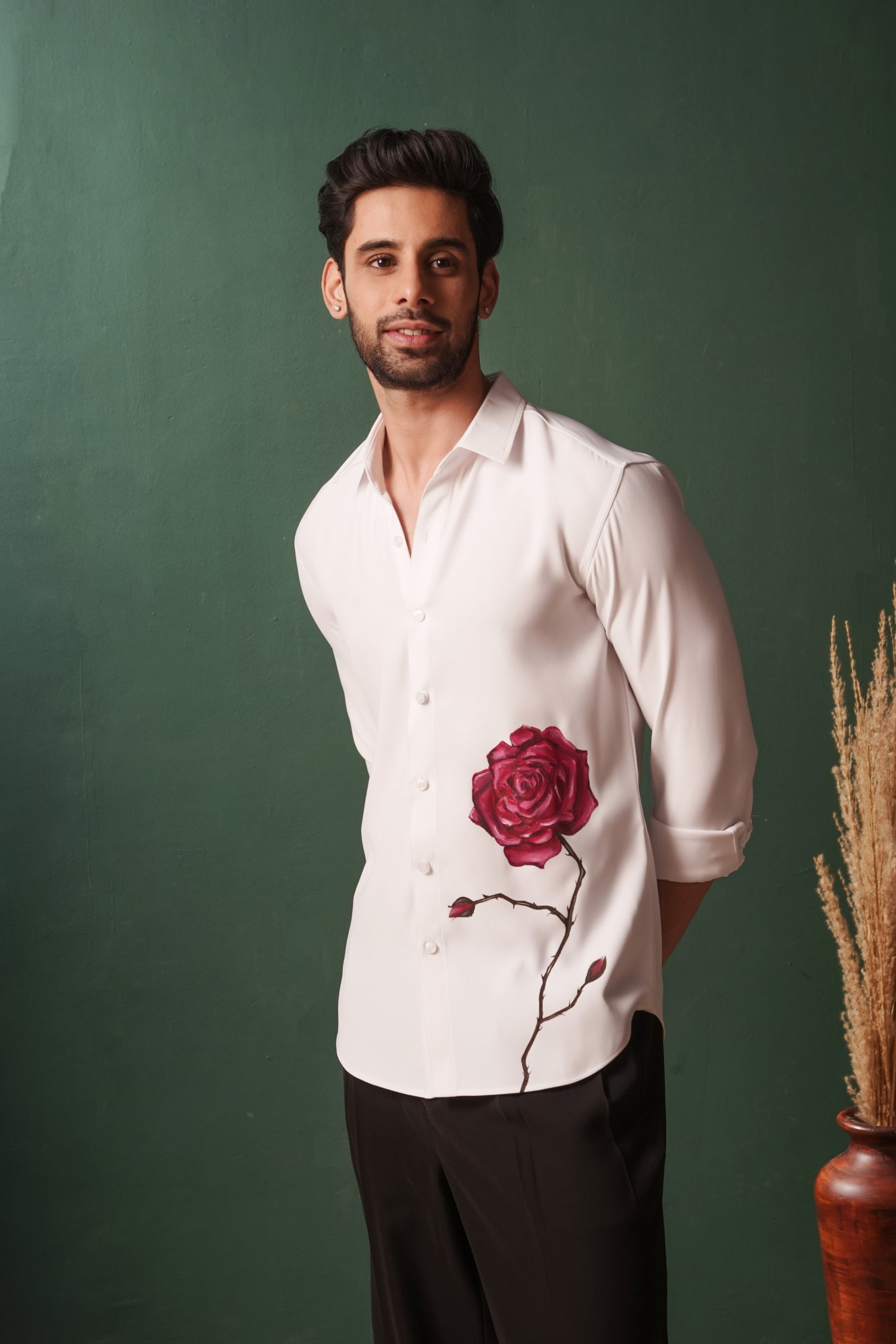 Red Rose - Hand Painted White Shirt