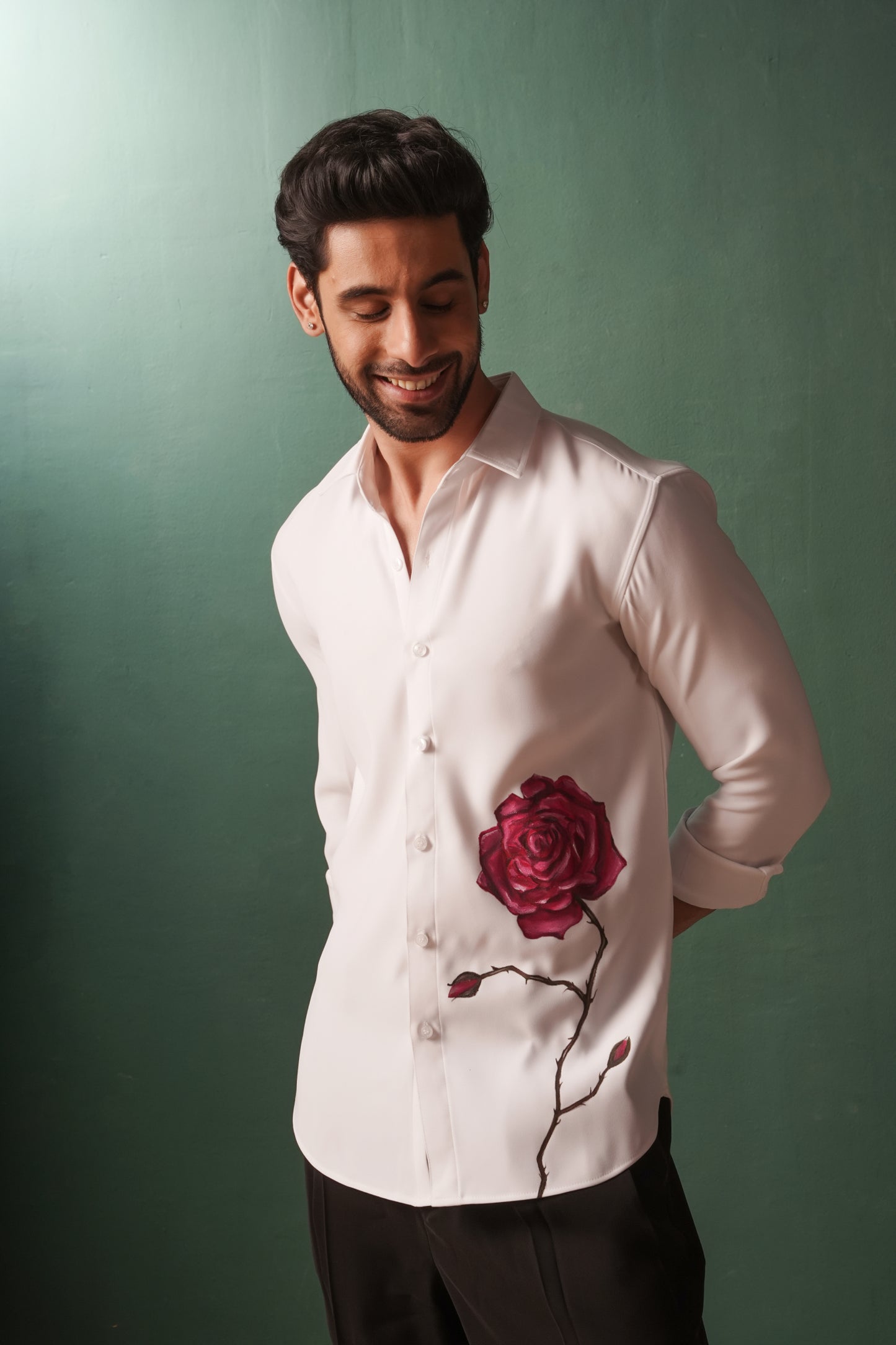 Red Rose - Hand Painted White Shirt
