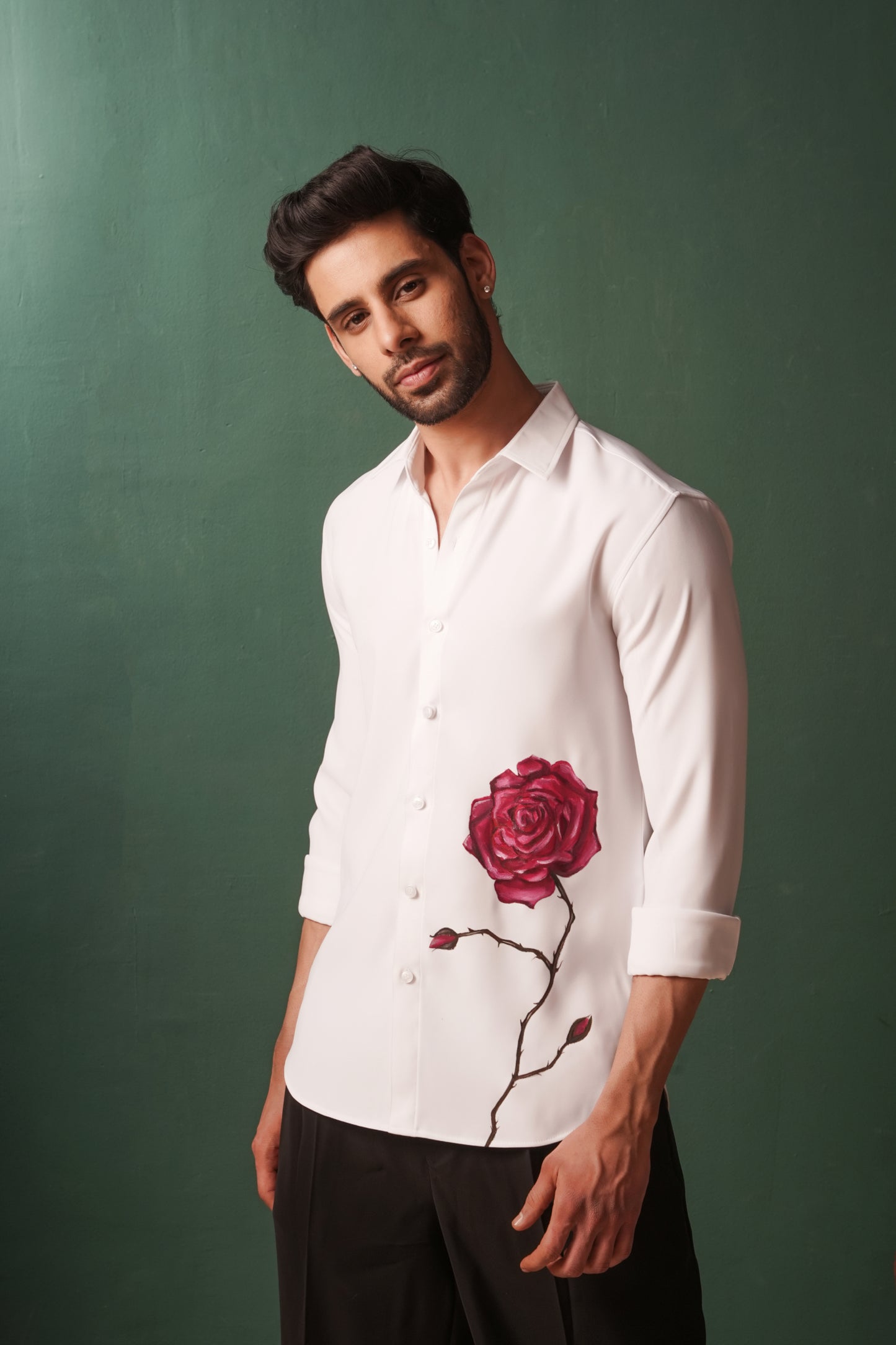 Red Rose - Hand Painted White Shirt