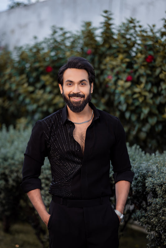 Black colour half sun embezelled premium shirt