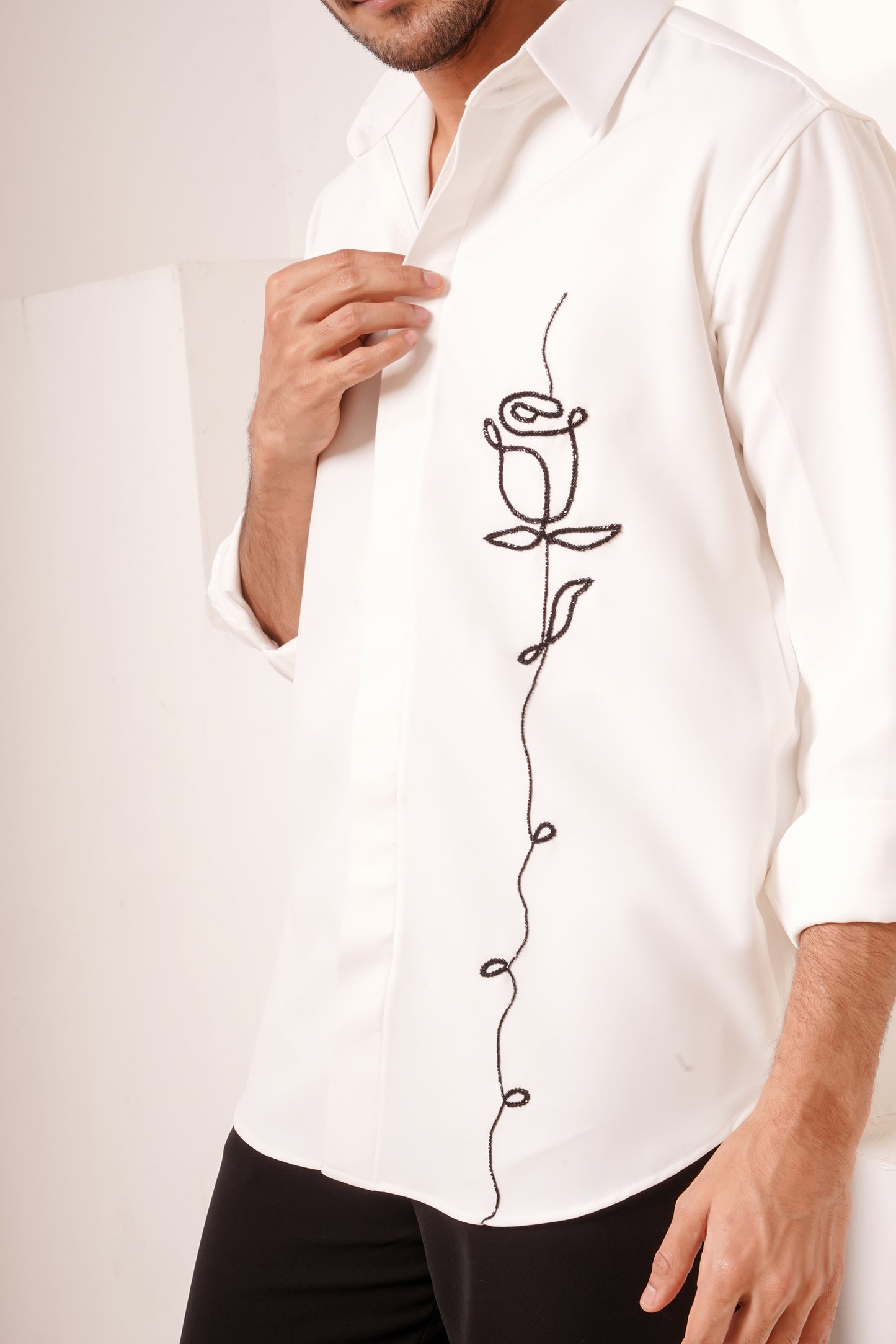 Premium White Shirt with Black Rose