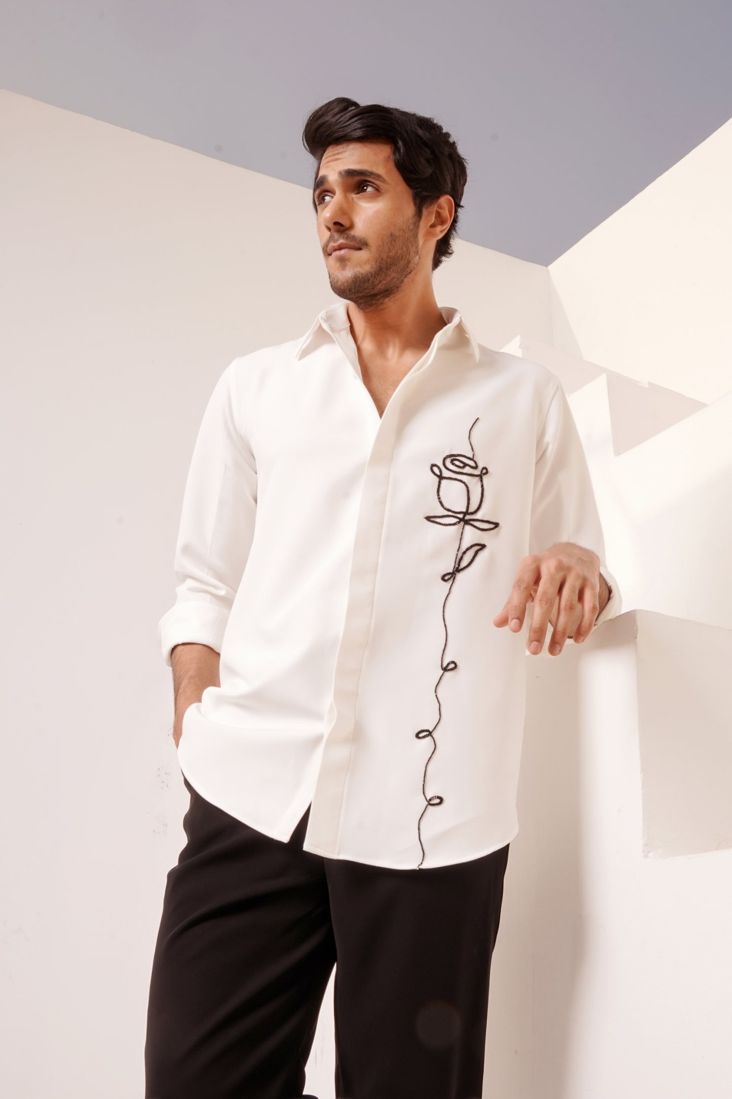 Premium White Shirt with Black Rose